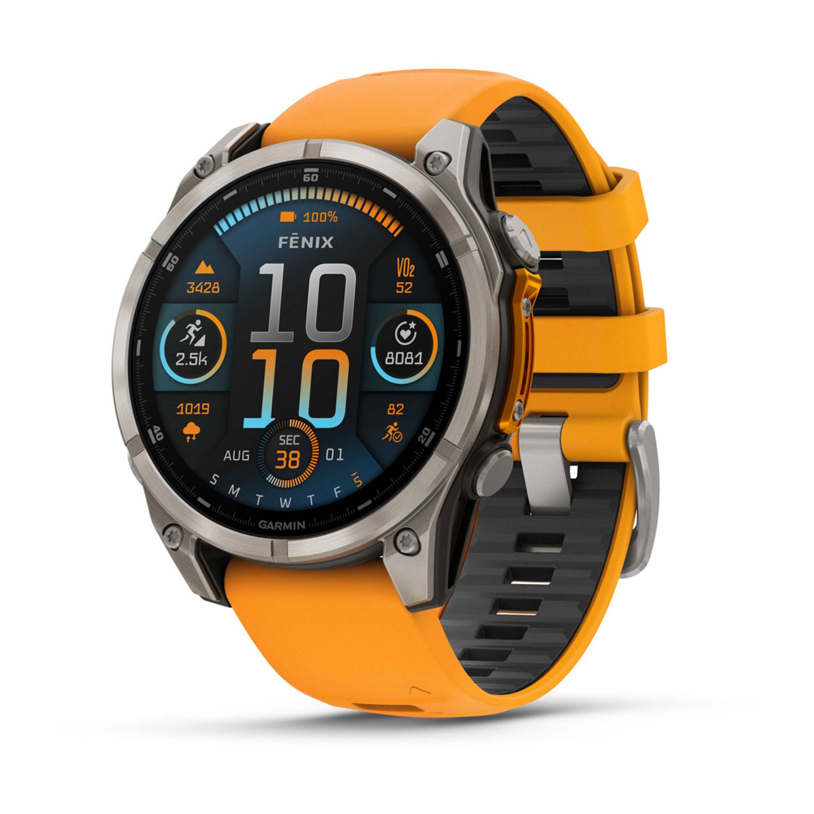 FēNix 8 – 43 Mm, Amoled - Sapphire, Titanium With Spark Orange/Graphite Silicone Band