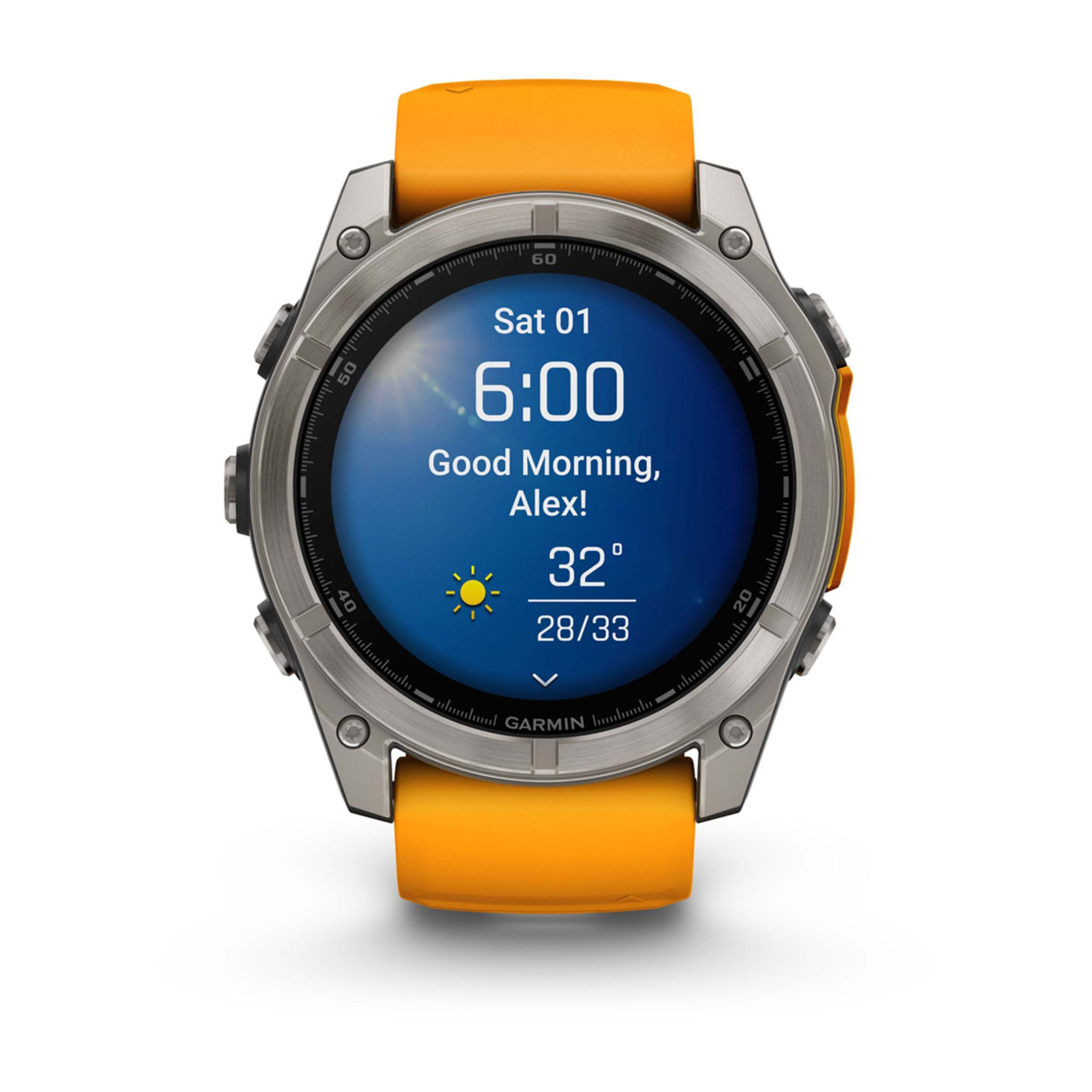 Alternative view of FēNix 8 – 43 Mm, Amoled - Sapphire, Titanium With Spark Orange/Graphite Silicone Band