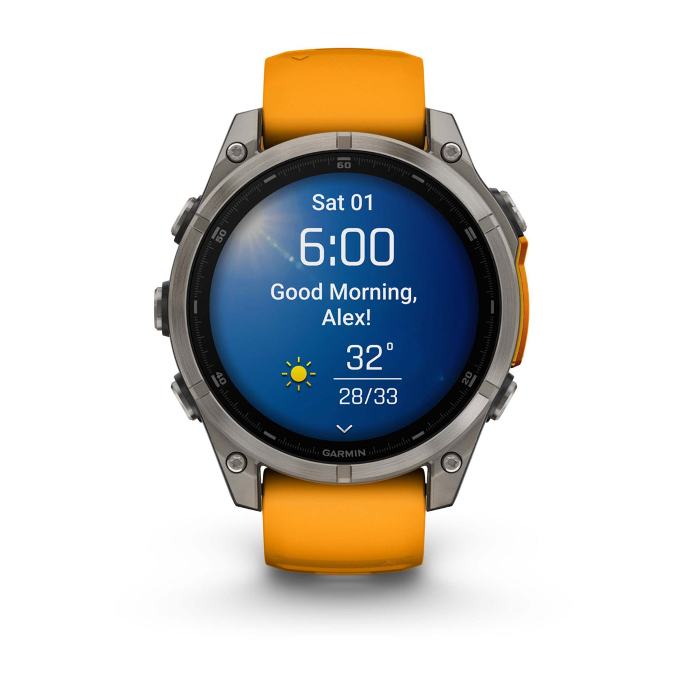 Alternative view of FēNix 8 – 43 Mm, Amoled - Sapphire, Titanium With Spark Orange/Graphite Silicone Band